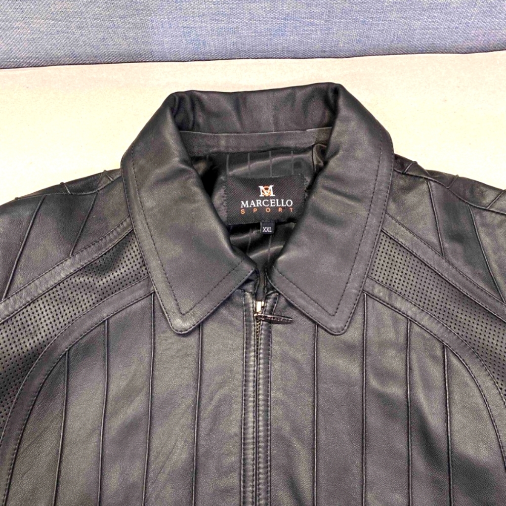 Marcello Sport Mens Black Lambskin Long Sleeve Full Zip Jacket Size XXL